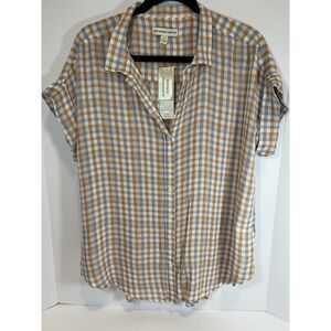 NWT Alexander Jordan Top Size M Orange Pink Plaid Lightweight Women's $49